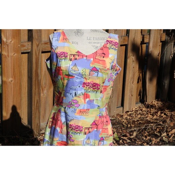 Coldwater Creek Pastel-Colored Tuscan Double V Sheath Dress Lined Size 12 - Picture 7 of 7